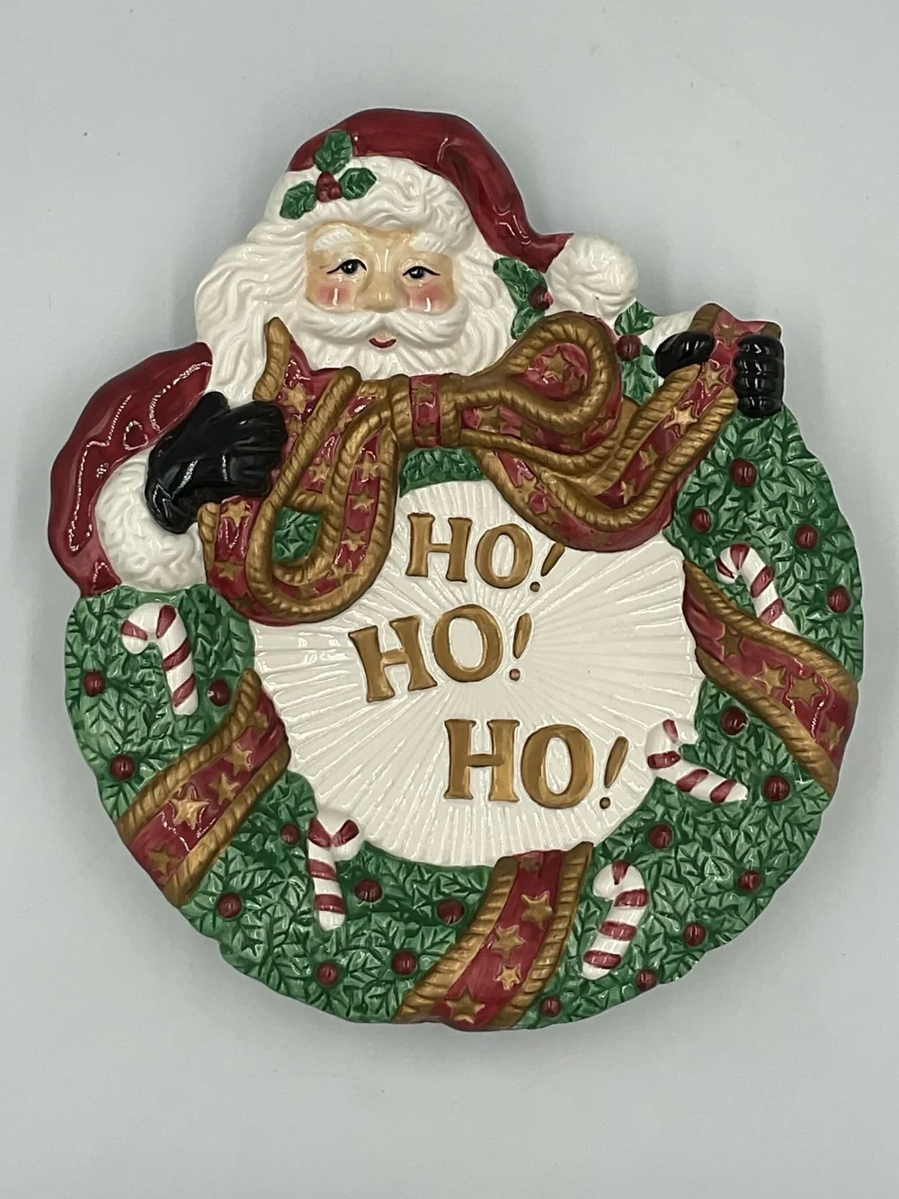 Vintage Fitz and Floyd Essentials Santa Wreath Canape Plate